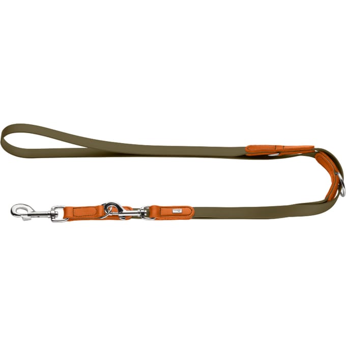 HUNTER Verstelbare hondenriem Wolmar BioThane® x leder, kaki/oranje 200cm lang, 19mm breed hond