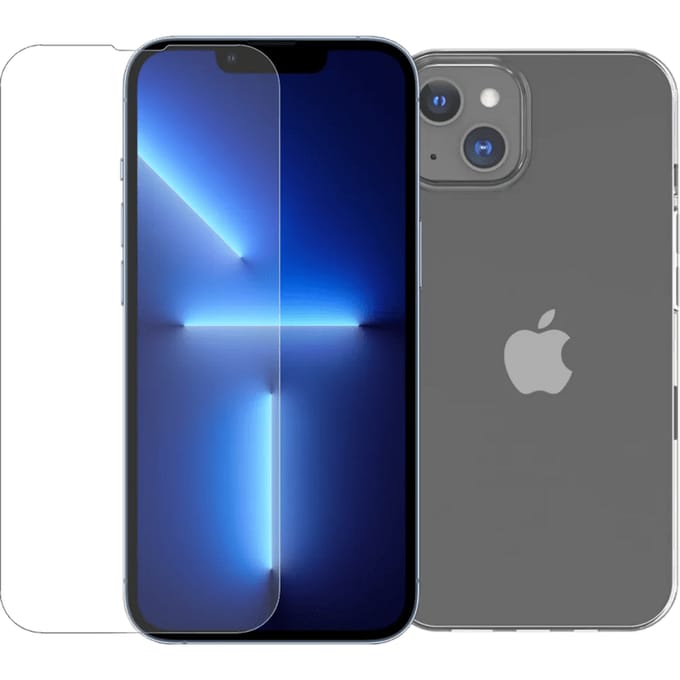 BlueBuilt Apple iPhone 14 Screenprotector Glas + BlueBuilt Soft Case Back Cover