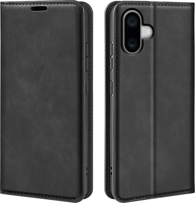 MobyDefend Hoesje - Geschikt voor iPhone 16 Plus - Luxe Wallet Bookcase (Magnetische Sluiting) - Zwart
