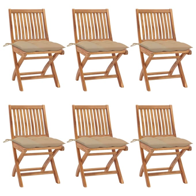 vidaXL - Klapstoelen - met - kussens, - 6 - stuks, - massief - teakhout
