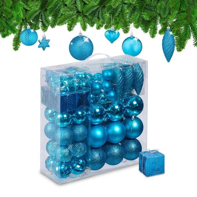 kerstballen - set van 110 - met slinger - plastic - onbreekbaar - petrol