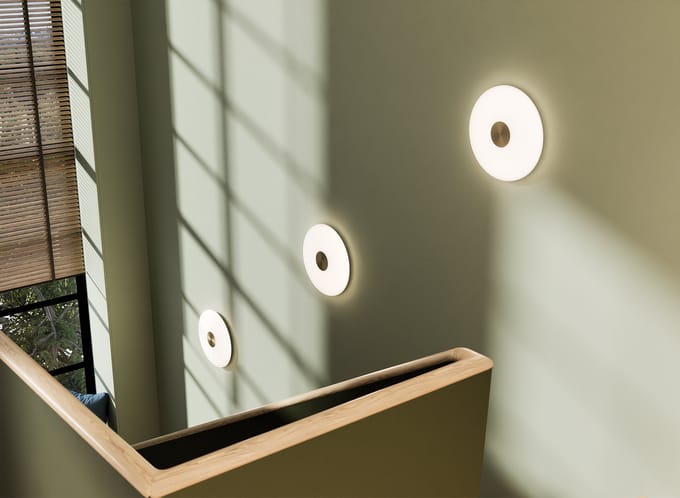Northern LED wandlamp Glint, Ø 36 cm, glas, opaalwit