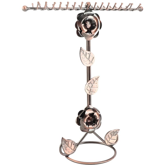 Support d'exposition pour bijoux Fleur de Rose Double Conception de Crochet Brut Porte-présentoir pour Collier Bracelet Bronze gray