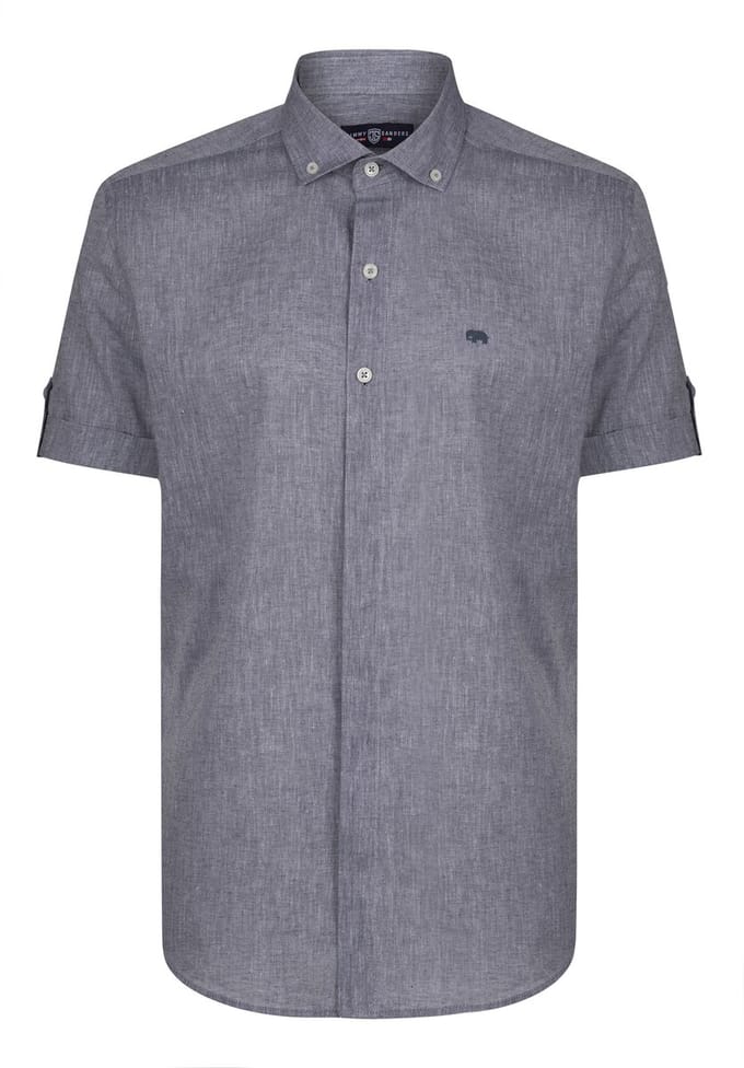 Jimmy Sanders Linnen Katoen Blend Shirt - Overhemd Heren Navy - M