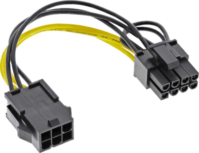 PCIe 6-pins (v) - PCIe 8-pins (m) voedingskabel - 0,10 meter