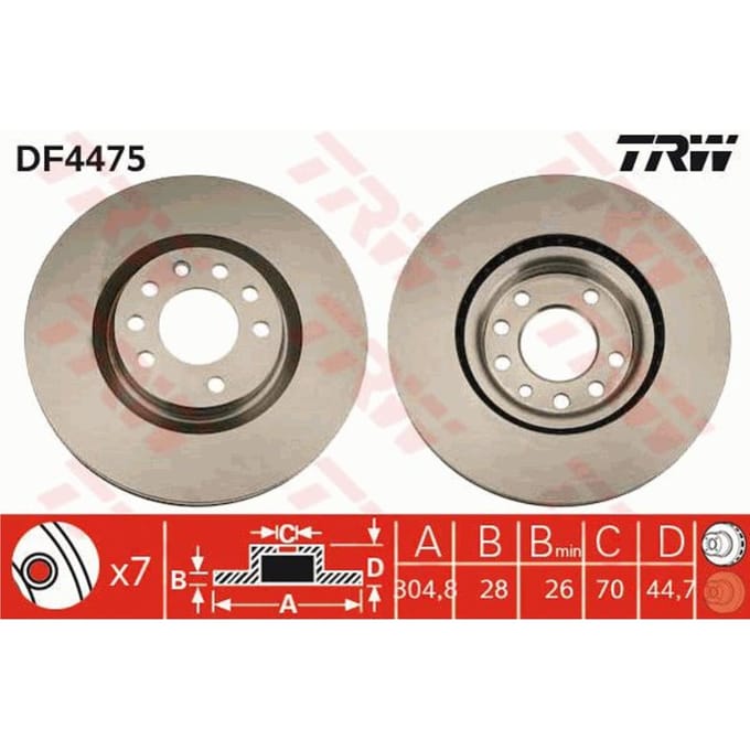 Remschijf TRW LUC DF4475 voorkant, geventileerd, sterk gecarboniseerd, 1 Stuk