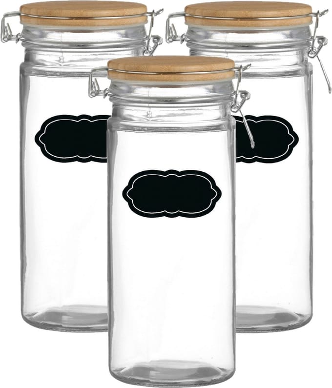 Weckpot/inmaakpot - 4x - 1.3L - glas - met beugelsluiting - incl. etiketten