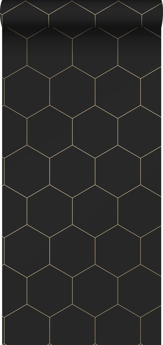 ESTAhome behang hexagon zwart en goud - 53 cm x 10.05 m - 139313