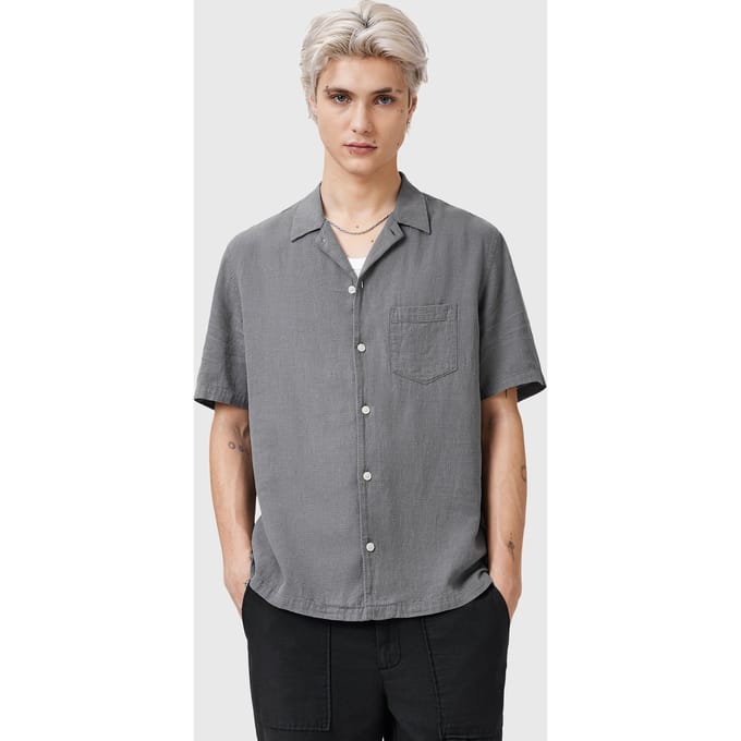 AllSaints Veda Ss Shirt Pillar Grey Maat: L | Casual Overhemden Outlet | Heren | Grijs