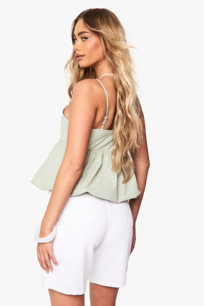 boohoo Dames Puffball Poplin Cami | Sage | Maat: 12