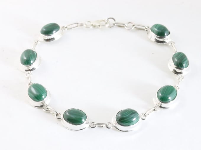 Hoogglans zilveren armband met malachiet