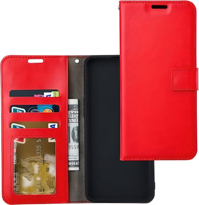 Bookcase Geschikt voor: iPhone 17E / 16E - Rood - portemonnee hoesje - Book Cover