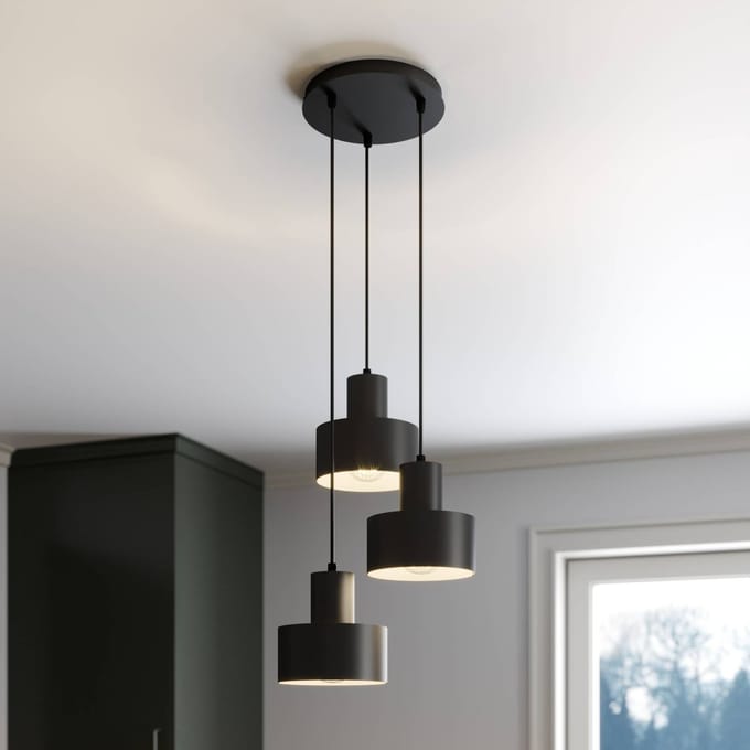 SIGMA Hanglamp Rif, rond, 3-lamps, zwart