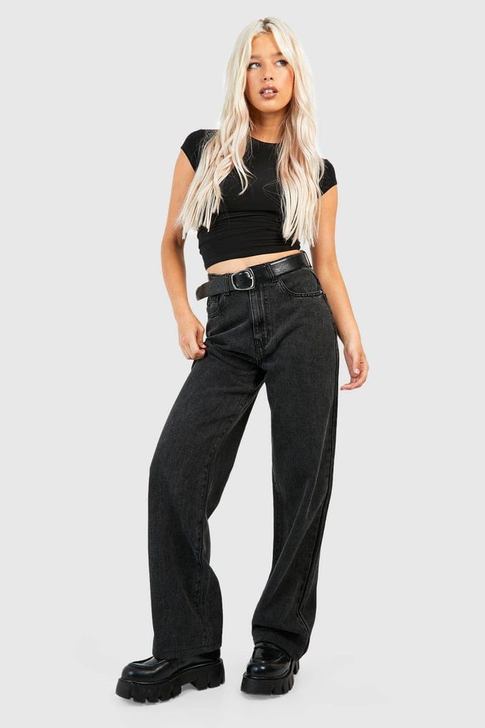 boohoo Dames Skater Jeans | Washed Black | Maat: 6
