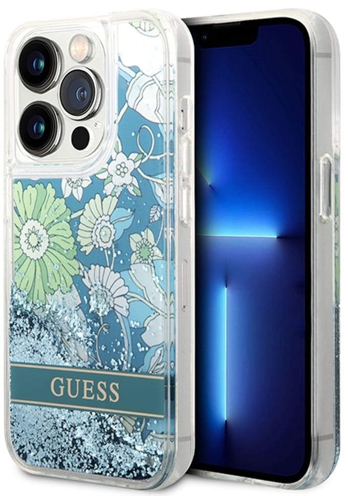 Guess - Floral Hardcase - iPhone 14 Pro Max - Groene Glitter - Luxe Bescherming