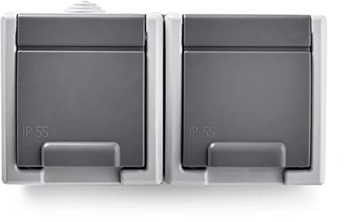 Dubbel Waterdicht Stopcontact voor Buiten - Grijs - IP55 Veiligheid