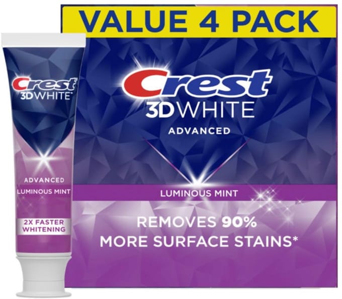 Crest 3D White Toothpaste - Advanced Luminous Mint - Teeth Whitening - Tandenpoetsen - Tandpasta- 4x
