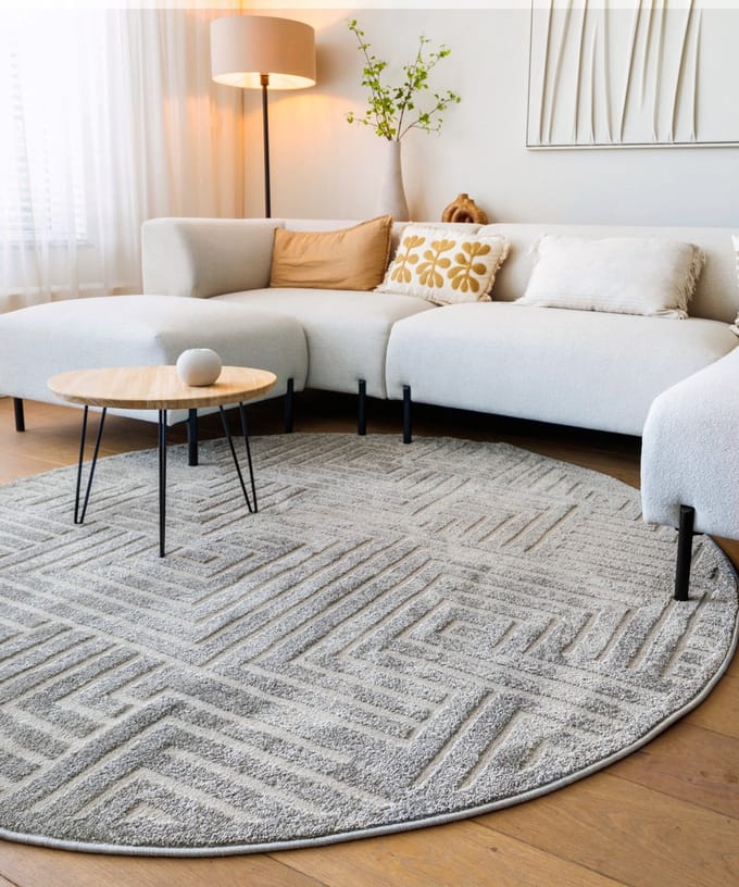 Rond vloerkleed Scandinavisch - Contour Gem grijs 140