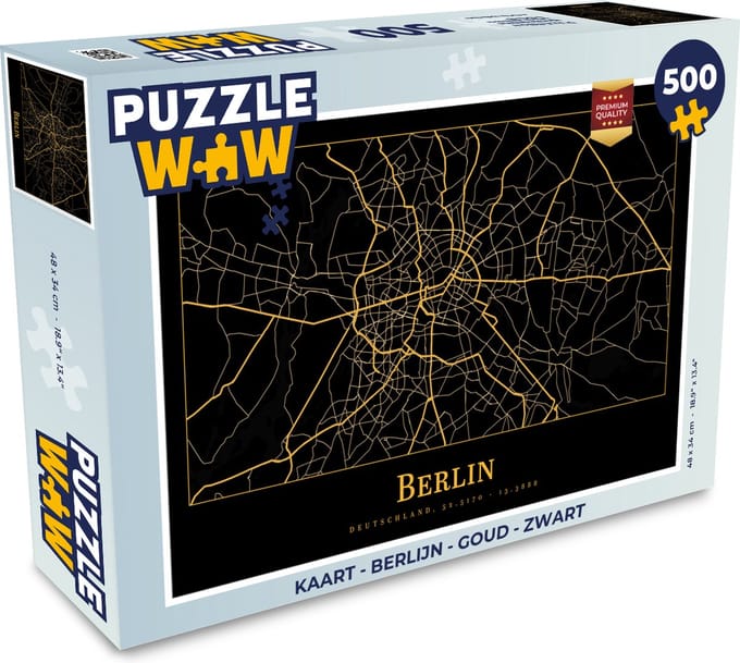 Puzzel Kaart - Berlijn - Goud - Zwart - Legpuzzel - Puzzel 500 stukjes