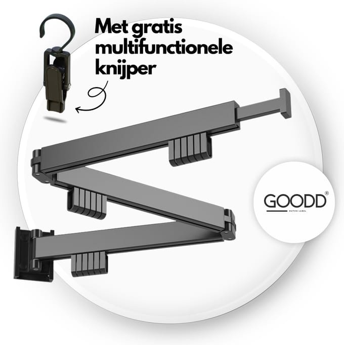 GOODD® - Droogrek - Wasrek - Wanddroogrek - Zwart - Inklapbaar - Rvs