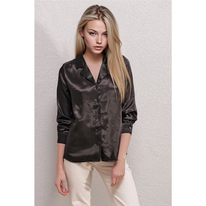 Satin Lange Mouwen Shirt met Knopsluiting