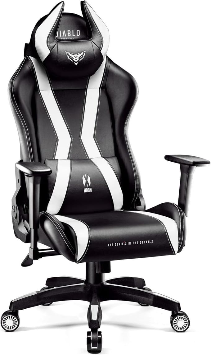 DIABLO CHAIRS - Gaming stoel X-Horn 2.0 Bureaustoel verstelbaar - Normale maat - Zwart / Wit