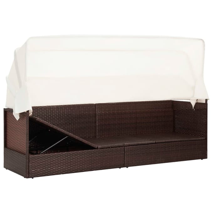 vidaXL - Tuinbank - met - luifel - poly - rattan - bruin