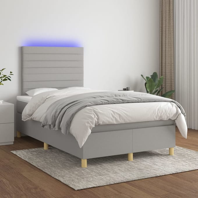 vidaXL - Boxspring - met - matras - en - LED - stof - lichtgrijs - 120x200 - cm