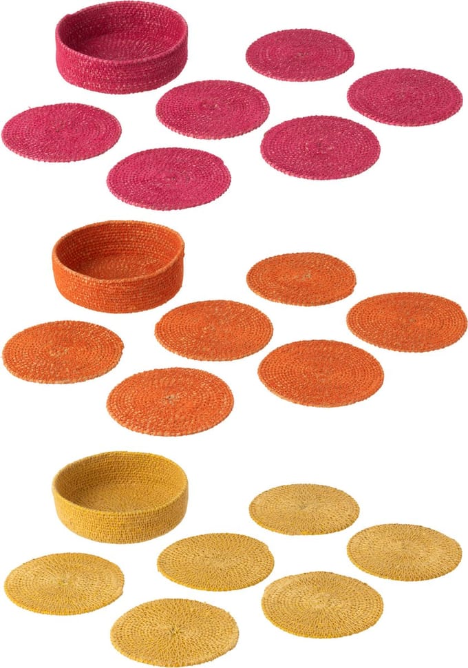J-Line onderzetter - zeegras - roze/orange/geel - 3 dozen van 6 st.