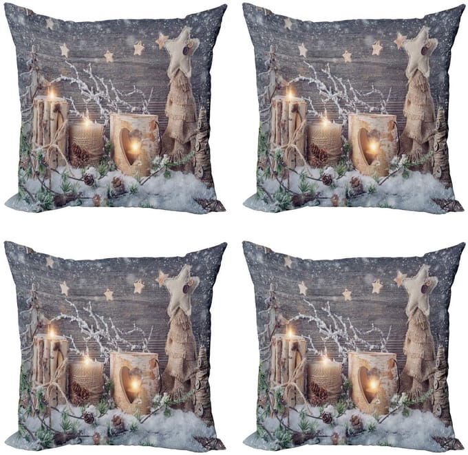 ABAKUHAUS Decoratiekussen 4-pack – 50x50 cm – dubbelzijdig bedrukt – khaki/grijs