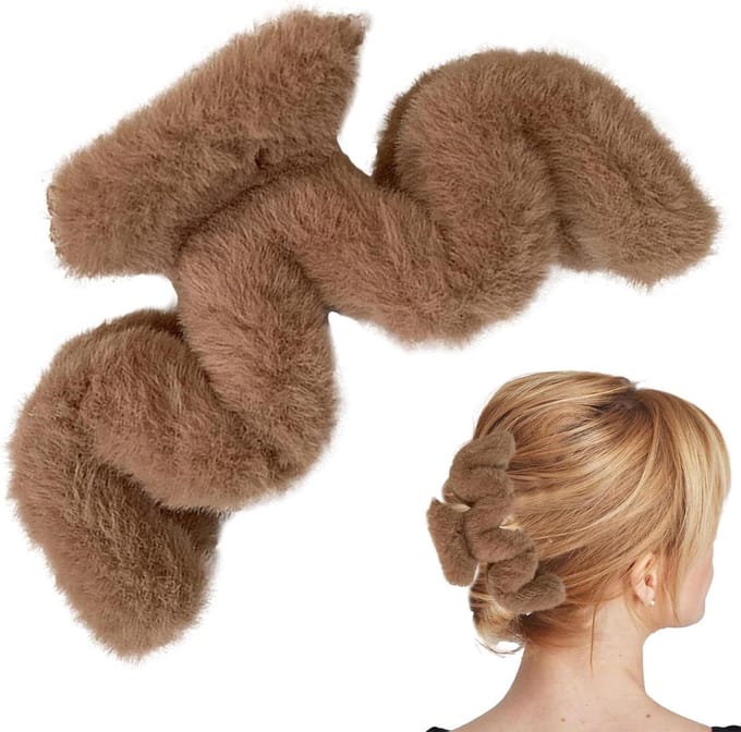 Pluche Haarclip - Klem Accessoire - Haar Stylen - Golvend Ontwerp - 14.5 cm - Bruin