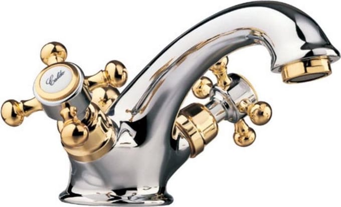 Wastafelmengkraan Sapho Antea 2-knop Uitloop 6.5 cm Chroom / Goud (incl. clickwaste)