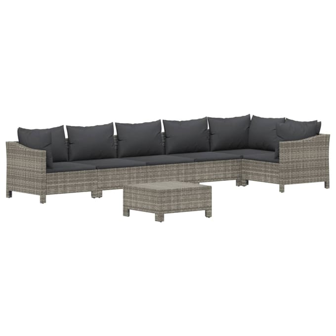 vidaXL - 7-delige - Loungeset - met - kussens - poly - rattan - grijs