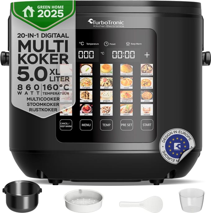 TurboTronic DMC23 Multicooker - Rijstkoker - Stoomkoker- 5 liter - RVS - Zwart