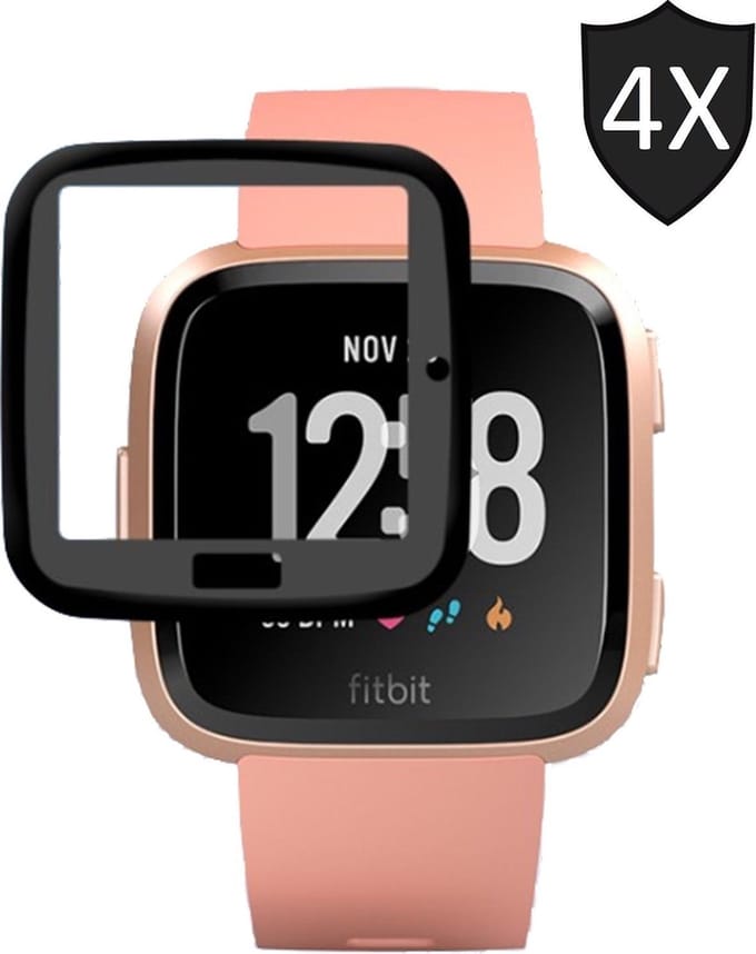 4x Screenprotector geschikt voor Fitbit Versa - Glazen Gehard Full Screen Cover Volledig Beeld