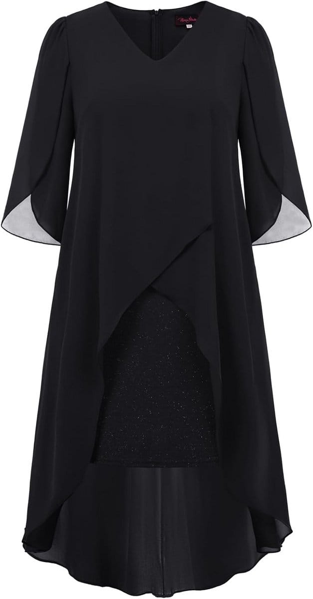 Cocktailjurk voor dames in grote maten met chiffon cape en V-hals