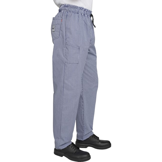 Le Chef Professionele geruite koksbroek voor volwassenen (Blauw)