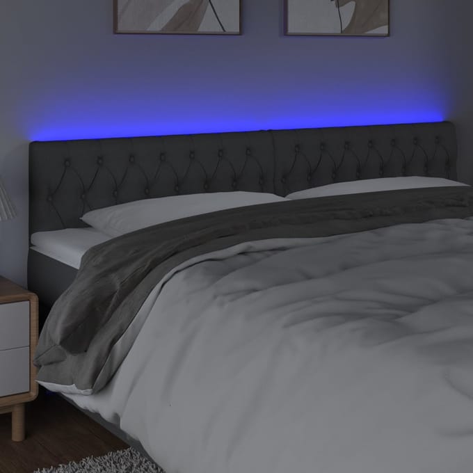 vidaXL - Hoofdbord - LED - 180x7x78/88 - cm - stof - donkergrijs