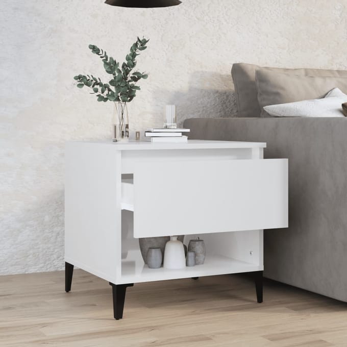 vidaXL - Bijzettafel - 50x46x50 - cm - bewerkt - hout - hoogglans - wit