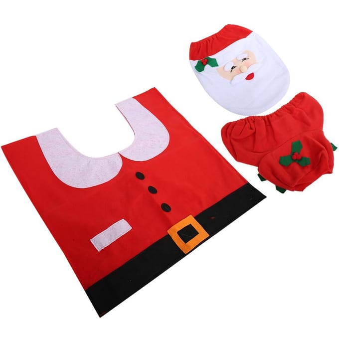 Kerstman Badkamer Toiletdeksel Mat Set voor Thuis Kerstdecoratie white