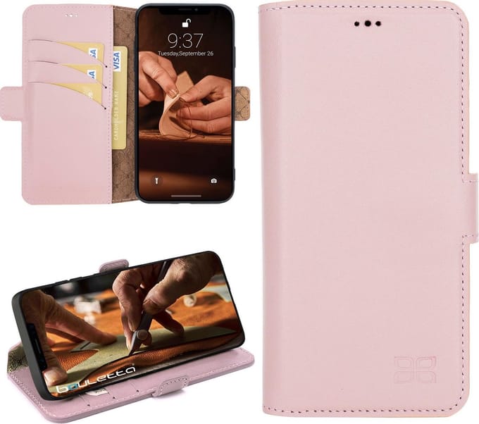Bouletta iPhone 12 Pro Max compatibel leder BookCase hoesje - Nude Pink