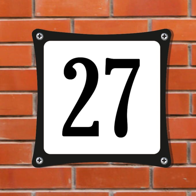 Decoporta Huisnummerbord Emaille-Look - Nummer 27 - Standaard - 10 x 10 cm | incl. schroeven