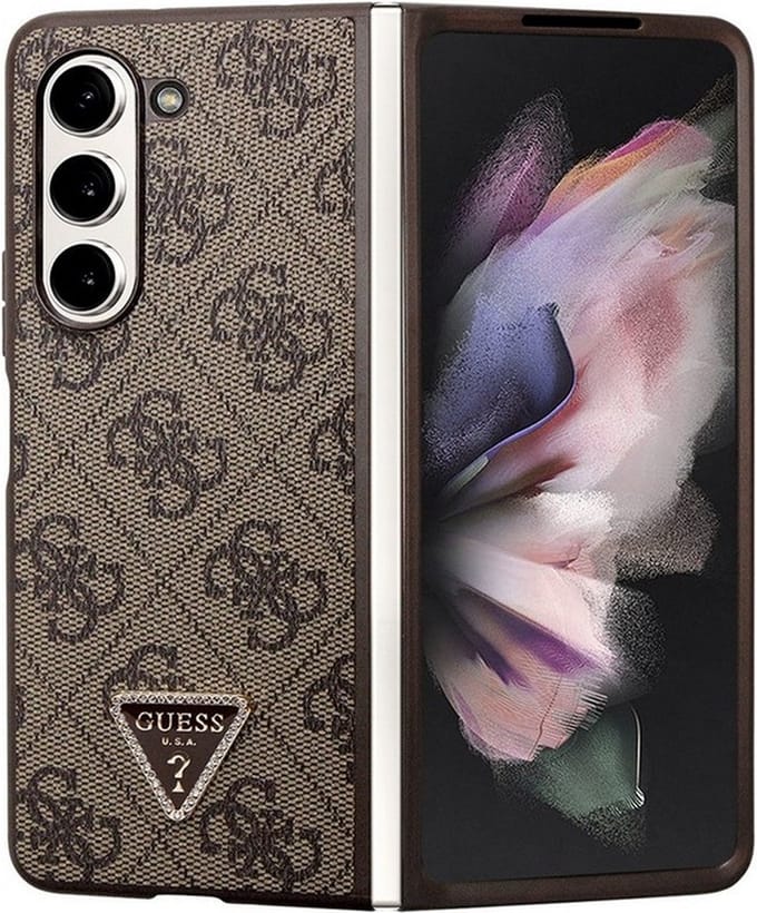 GUESS Leather 4G Triangle Strass case for Samsung Galaxy Z Fold 5 - brown