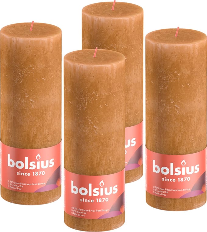 Bolsius - Stompkaarsen Rustiek - 4 stuk - bruin - 19 x 6,8 cm