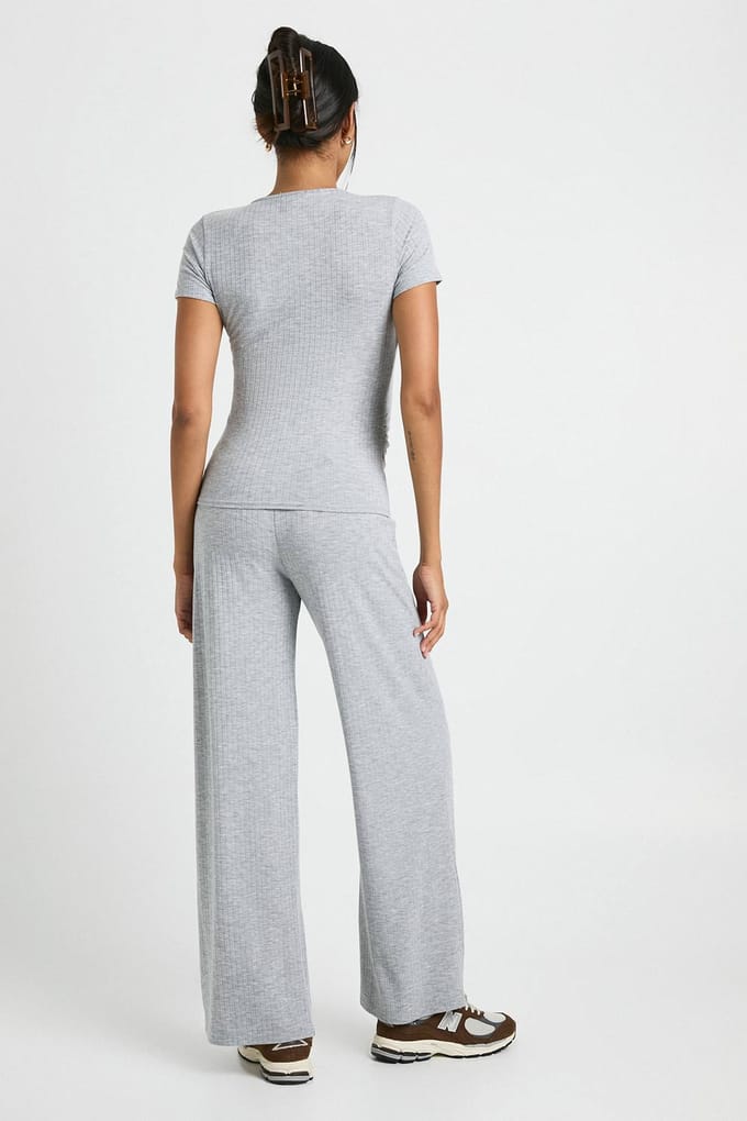 boohoo Dames Zwangerschaps Soft Rib Wrap Top & Broek Lounge Set | Grijs | Maat: 46