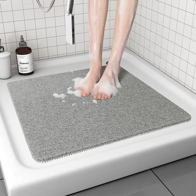 Douchemat - 53 x 53 cm (Vierkant) - Polyvinylchloride (PVC) - Antislip - Anti-Schimmel - Wasbare - Sneldrogend - Kleur : Grijs