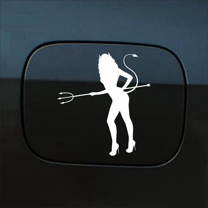 Bumpersticker - Vrouw Duivel - 14 X 13 - Wit