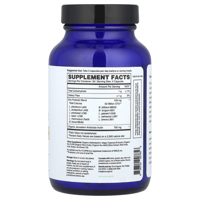 Ora, Betrouwbare Darmen, Probiotica en Prebiotica met Hoge Potentie, 60 Capsules