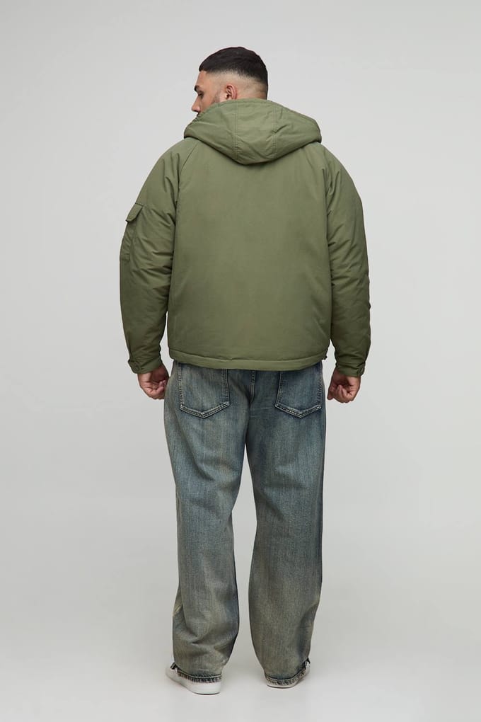 Plus Regular Fit parka met naaddetails en capuchon | Khaki | Size 2XL