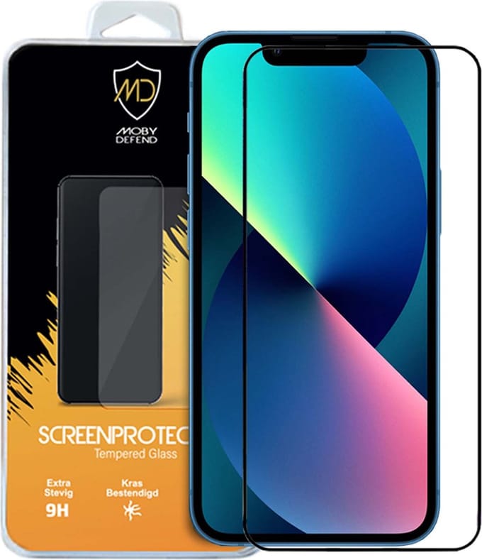 MobyDefend Screenprotector - Geschikt voor iPhone 13 Mini - Screensaver Met Zwarte Randen - Gehard Glas